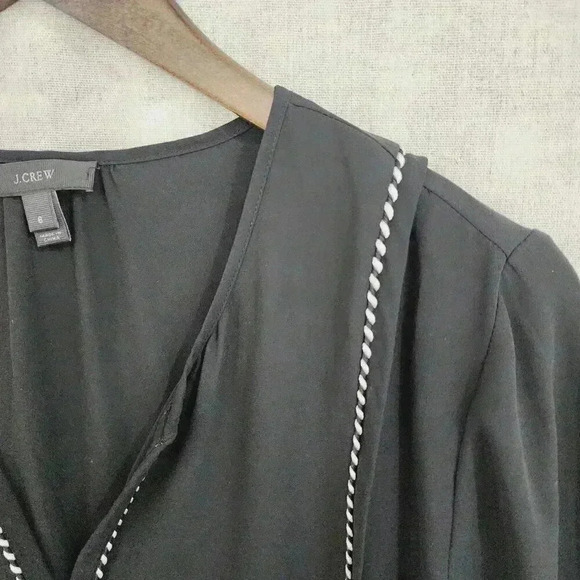 J. Crew Chiffon Long sleeve Blouse Size 6 Braided Crewneck slit 2729P - Picture 3 of 7